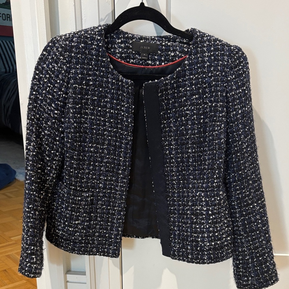 J. Crew Navy and White Tweed Blazer